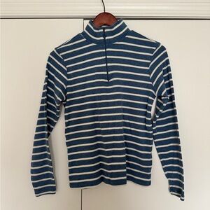 L.L. Bean 100% Cotton Striped Quarter-Zip Pullover Nautical Blue & White Small
